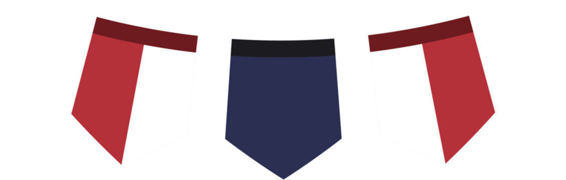 Set of three flat vector shirt pockets in red white navy isolated on white background for fashion design