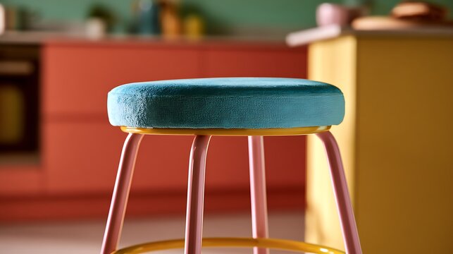 Modern colorful kitchen bar stool with velvet cushion.
