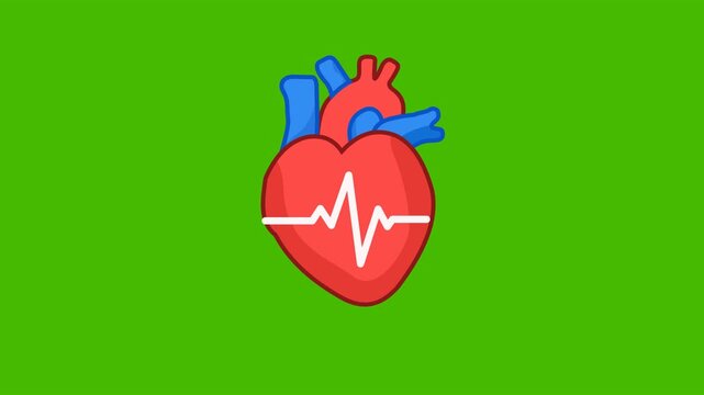 Heart Health Medical Icon Animation with Green Background. Full HD. 4K