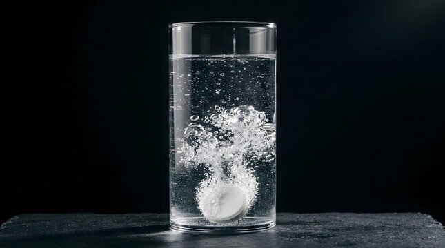Effervescent medicine tablet dissolving in a glass of water to support rapid hydration therapy and daily wellness vitality promotion