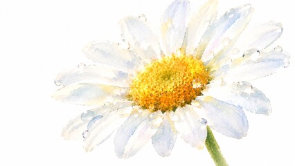Fototapeta premium 水滴が輝く白いデイジーの花のクローズアップ、水彩画イラスト
