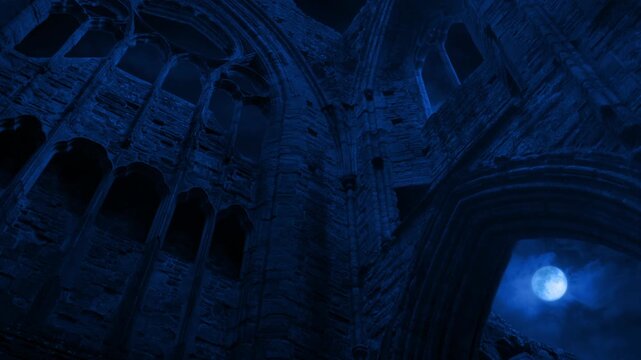 Moon Behind Old Abbey Ruins
