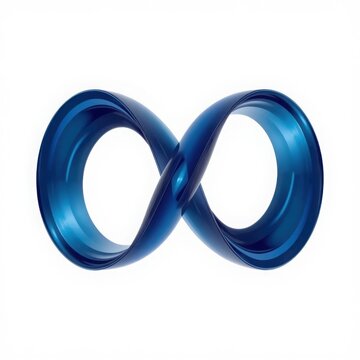 Symmetrical metallic blue infinity sign ribbon with double loops for technology concept.