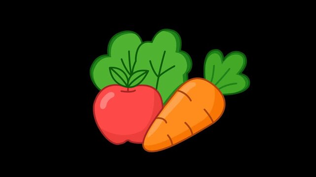 Nutrition Healthy Food Health Icon Animation with Transparent Background. Full HD. 4K