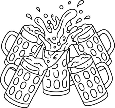 Clinking beer mugs with splashing foam form a celebratory vector illustration ale beverages celebration cheers craft drinking festive glasses hops lager liquid party pilsner pub