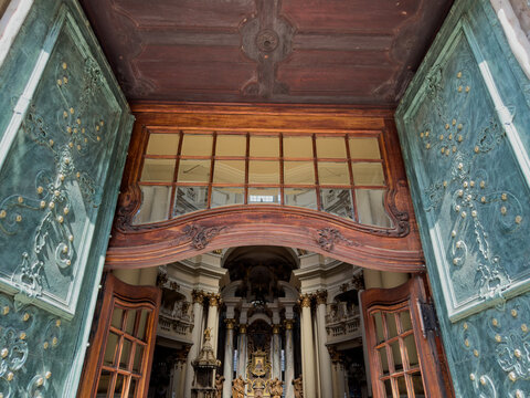 Main entrance of the ancient baroque Dominican church, Lviv, Ukraine