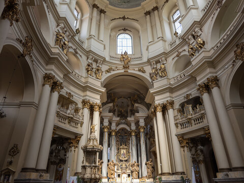 Interior of the ancient baroque Dominican church, Lviv, Ukraine