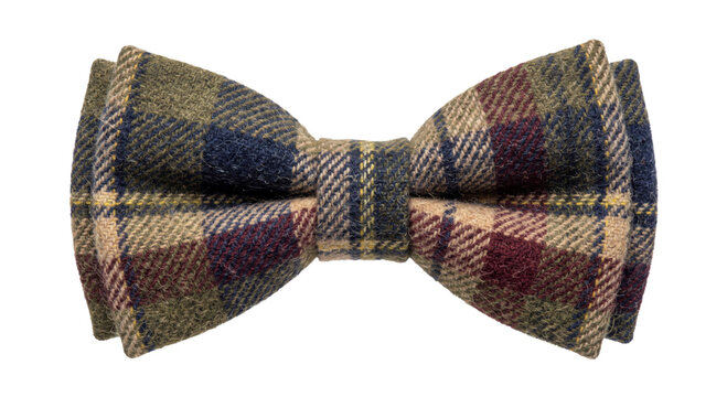 Tweed plaid bow tie with a classic tartan pattern and warm earthy tones