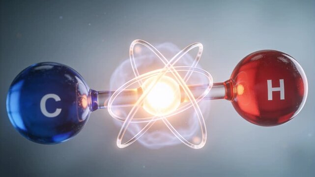 Brightening core guiding molecule forming orbitals in studio, showing bond between blue C and red H