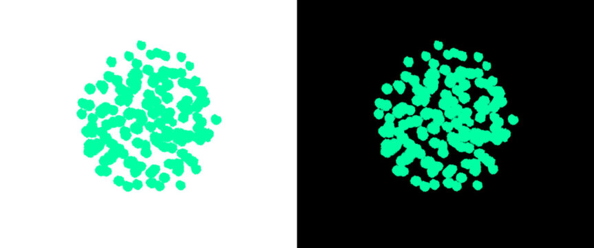 Teal stipple texture set, mint green spray paint splatter icons, hand drawn grainy dot cluster on white and black background