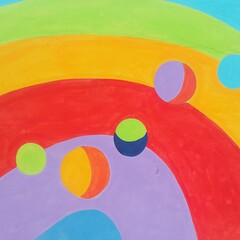 Abstract geometric mural painting with colorful moons and  circles background  © Tefa
