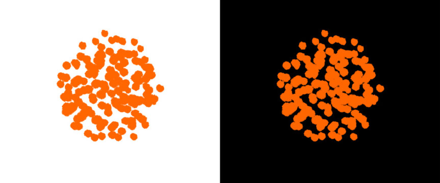 Orange stipple texture brush strokes, hand drawn ink dots on white and black backgrounds, minimalist pointillism grain effect for graphic design