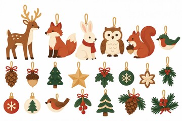 Fototapeta premium Woodland Animals and Christmas Ornament Collection 