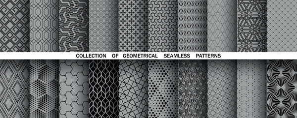 Fototapeta na wymiar Geometric set of seamless black and gray patterns. Simple vector graphics