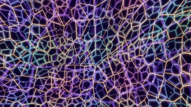Abstract Neon Voronoi Cell Grid Animation Futuristic Geometric Background Loop