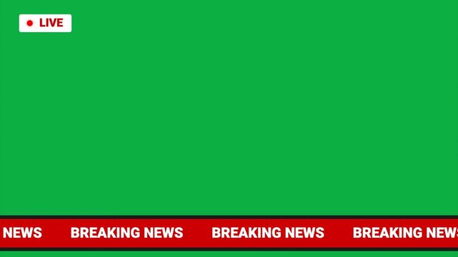 Breaking News lower third and animation for live streams, news videos, and TV broadcast with green screen background and scrolling ticker 4k video