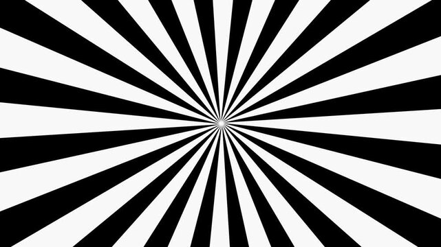 Black and white sunburst radial lines background animation rotating comic pop art sunbeams 4k video.