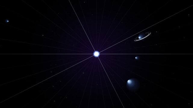 Cosmic star system alignment rotating through deep space void