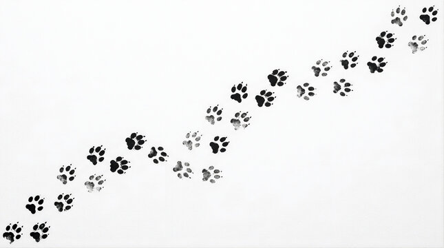 Paw print of a dog or cat. Footprint pet. Black lines animal prints isolated on white background
