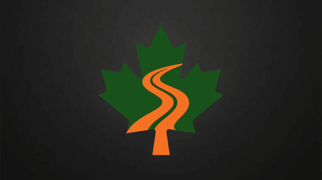 Maple Leaf with Winding Orange Path Logo Design.