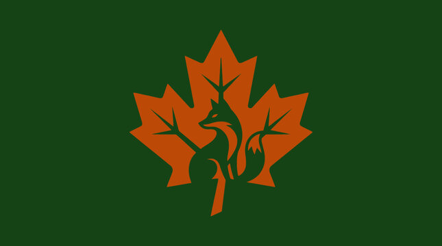 Stylized fox within a maple leaf logo design.