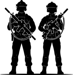 Male and female soldiers holding rifles vector illustration © Nasima