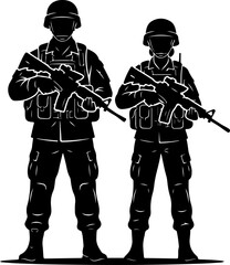 Male and female soldiers holding rifles vector illustration © Nasima