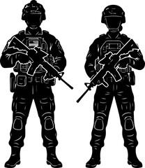 Male and female soldiers holding rifles vector illustration © Nasima