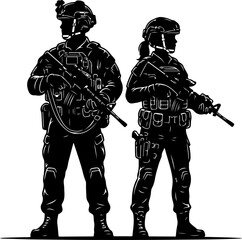 Male and female soldiers holding rifles vector illustration © Nasima