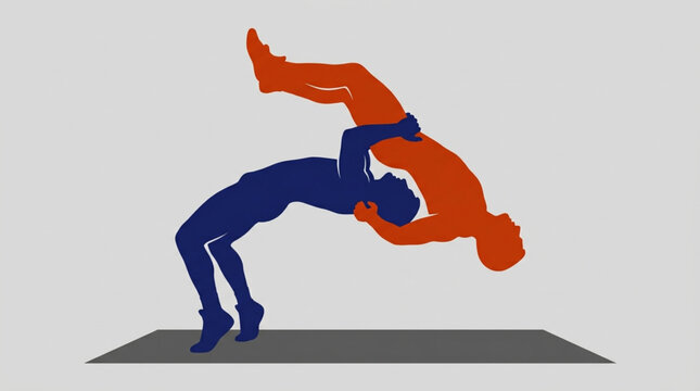 Two wrestlers in a suplex move vector illustration