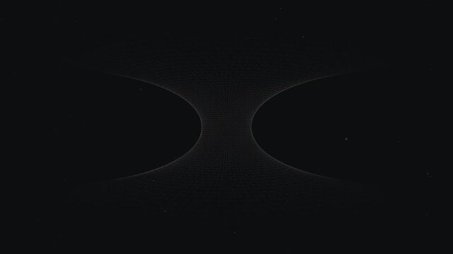 Abstract wireframe wormhole grid tunnel animation background in dark space loop