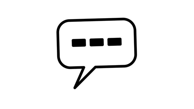 Black speech bubble icon with typing animation on white background.