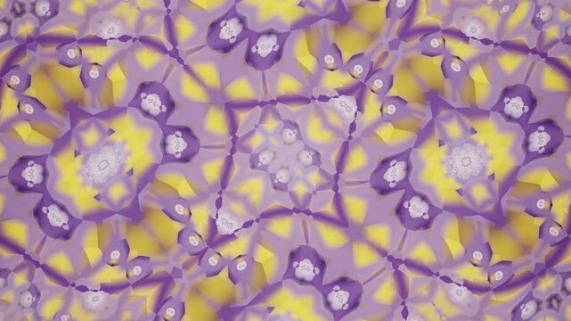 Abstract kaleidoscope background animation with purple and yellow geometric shapes loop