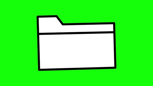 Animated white computer folder icon on green screen background chroma key.