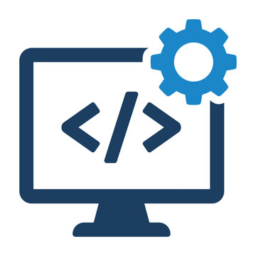 Computer monitor screen showing code syntax with a settings gear icon
