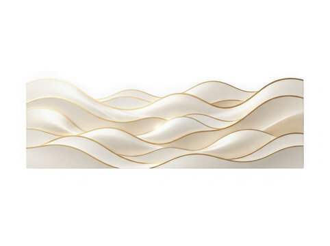 Creamy white flowing fabric waves with subtle gold trim border frame