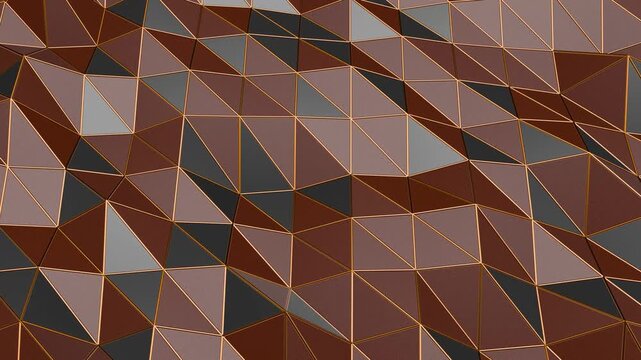 Abstract Geometric Triangulated Surface Gold and Brown Background. 4K