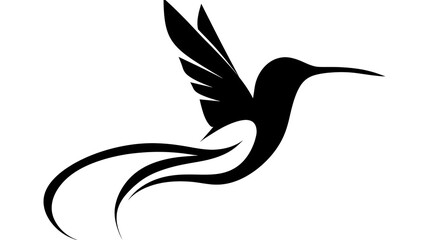 Minimalist black silhouette of a flying hummingbird with elegant curved wings © Elodie