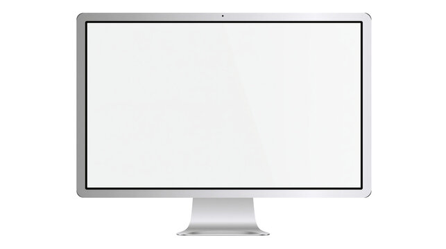 Modern silver desktop computer monitor with blank white screen