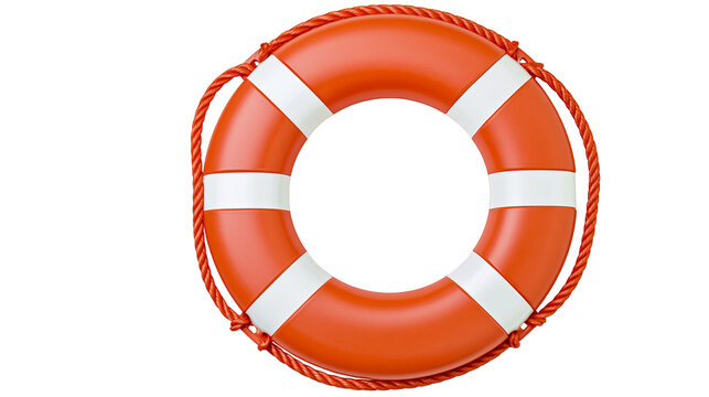 Bright orange and white circular lifebuoy ring with woven rope detail