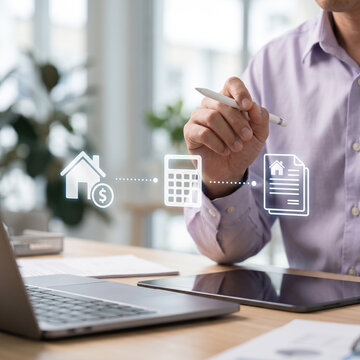 Real estate agent calculate mortgage, home loan, insurance.