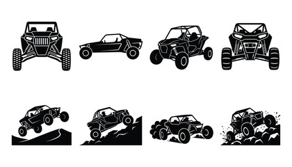 Off Road UTV Silhouette Vector Icon Set Featuring Side by Side Buggy and ATV Vehicles for Motorsports Racing Merchandise and T Shirt Designs © yesmin