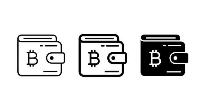 Bitcoin Wallet Icons, Cryptocurrency Digital Asset Storage, Secure Financial Technology Vector Set