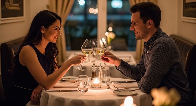A couple enjoying a romantic dinner at a restaurant.
