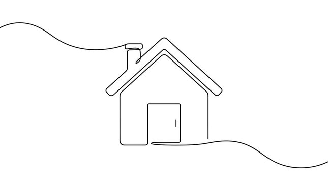 Minimalist single continuous line drawing of a detached house with continuous minimalist architecture illustration