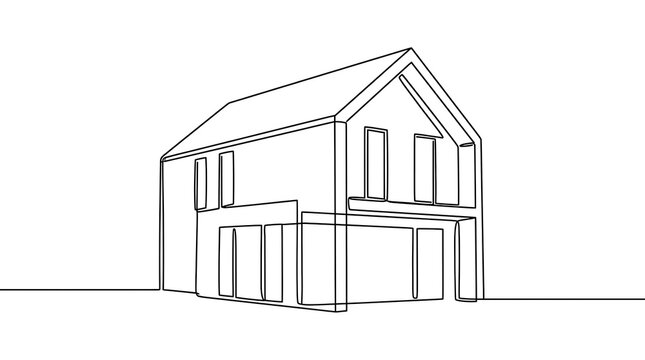 Clean architectural line art drawing of a modern two-story house with architecture building residential illustration