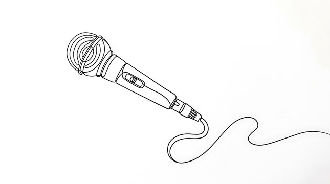Continuous single line drawing of a vocal microphone with cable microphone recording equipment performance minimalist