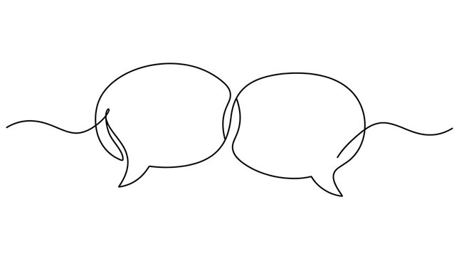 Continuous single line drawing of two empty speech bubbles with communication dialogue conversation continuous