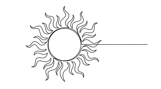 Continuous single line drawing of a glowing sun with radiant rays continuous minimalist minimalism radiance isolated