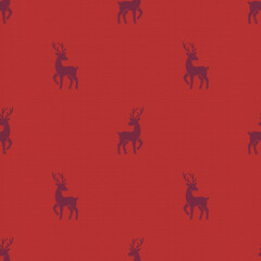 Red Reindeer pattern weave seamless fabric, satin surface texture for Christmas background, backdrops, wallpaper, clothing, textiles, wrap, package © pariketan